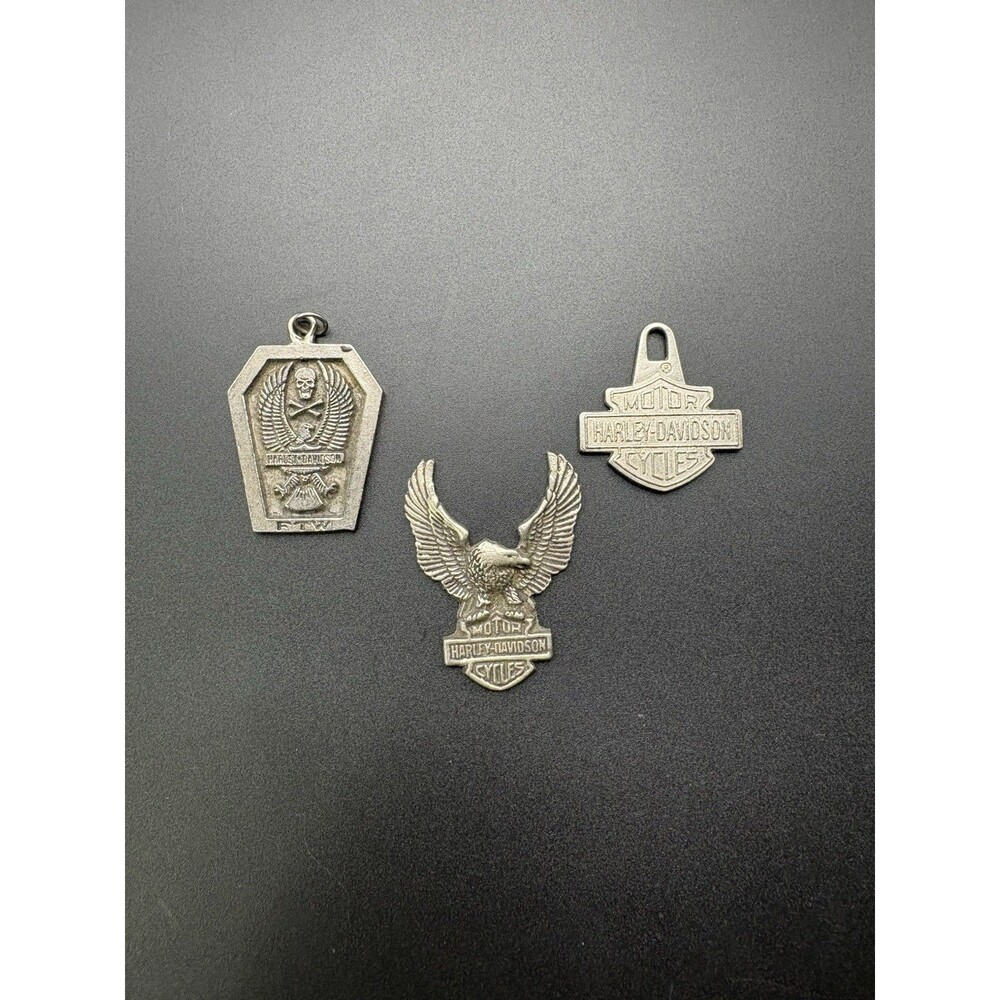Lot of 3 Vintage Harley Davidson Motorcycle Charms Pendants Eagle Skull Biker